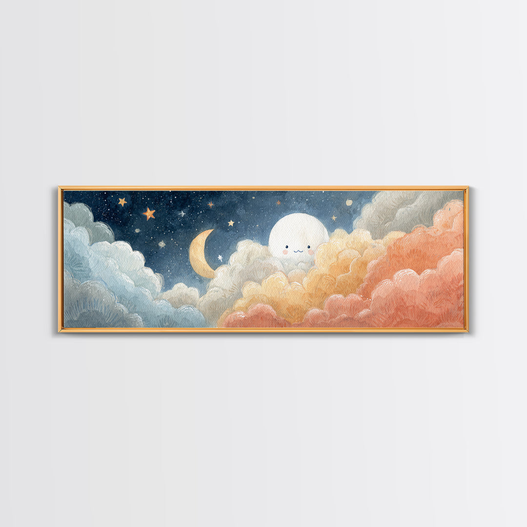 Moon and Stars Canvas Print, Nursery Art, Art Print, Nursery Decor, Fine Art, Nursery 243, Wall Art Set of, Girl Nursery Decor, NUR-3x1-43