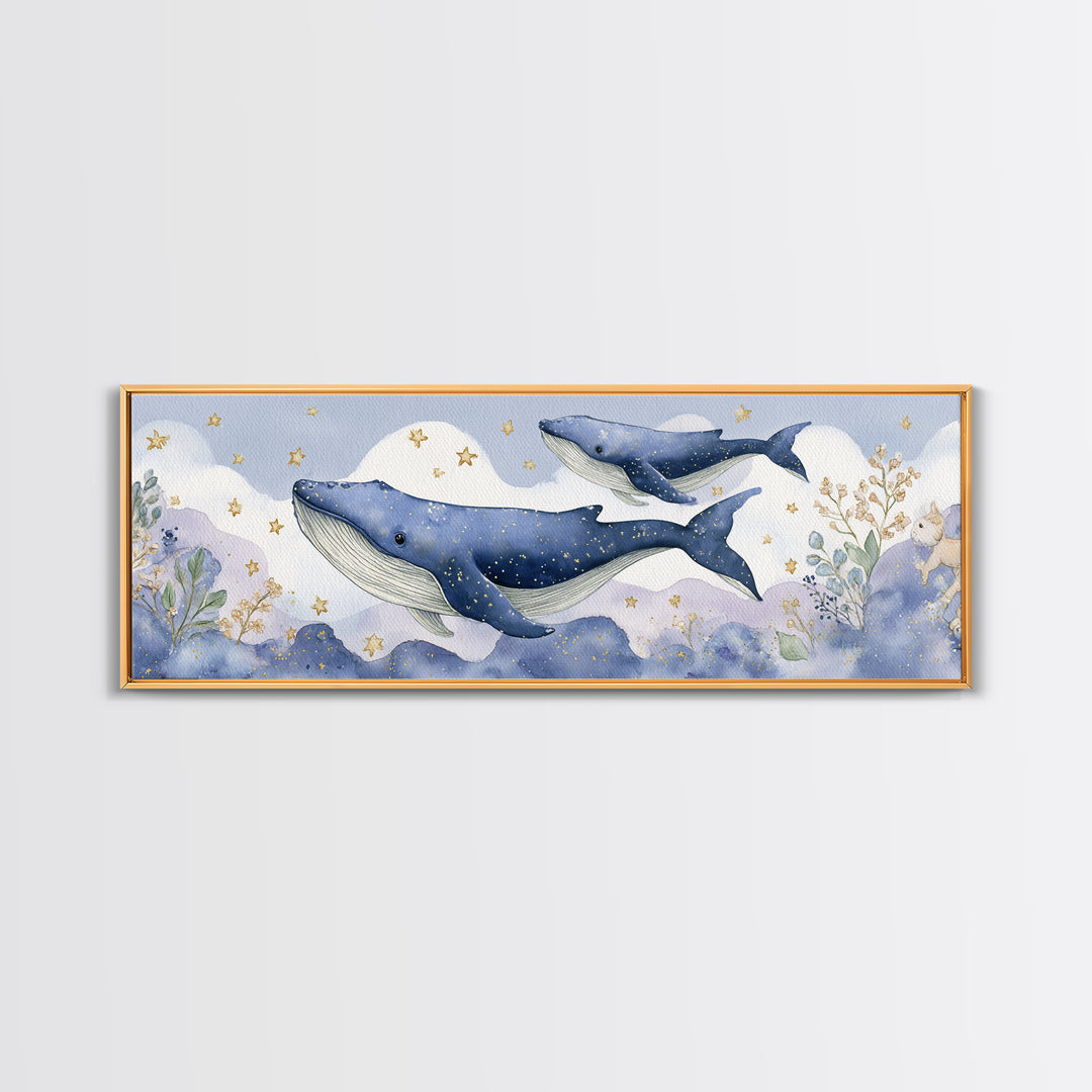 Whale and Tiny Stars Canvas Print, Nursery Art, Luxury Decor, Nursery Decor, Fine Art, Nursery, Nursery Wall Art, Printable Art, NUR-3x1-48