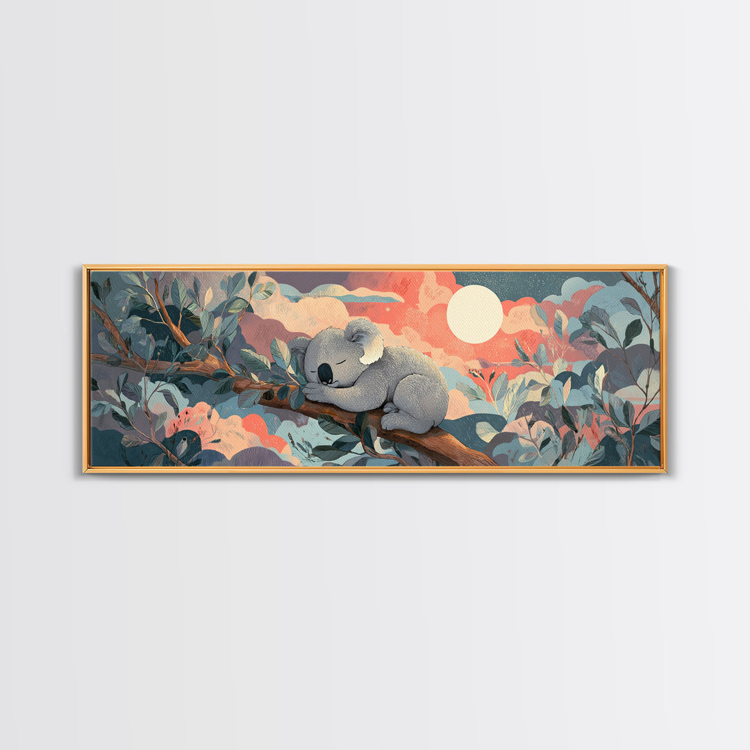 Sleeping Koala on Eucalyptus Branch Framed Canvas Print, Nursery Art, Nursery, Nursery Decor, Nursery, Playroom Wall Decor, NUR-3x1-5