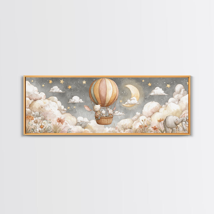 Floating Hot Air Balloon Framed Canvas Print, Nursery Art, Room Decor, Nursery Decor, Abstract Art, Nursery, Printable Art, NUR-3x1-52