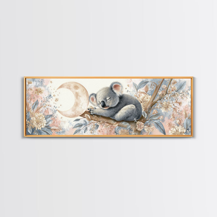 Sleeping Koala on Eucalyptus Branch Framed Canvas Print, Nursery Art, Watercolor Print, Nursery Decor, Oil Painting, Nursery, NUR-3x1-53