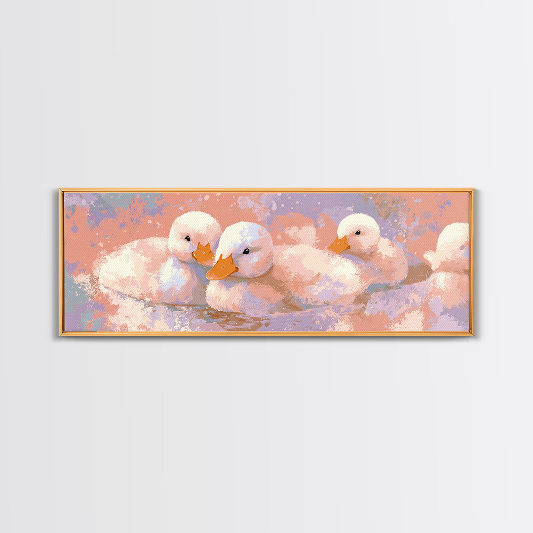Ducklings Following a Mother Duck Canvas Print, Nursery Art, Playroom Wall Art, Nursery Decor, Nursery, Statement Artwork, NUR-3x1-54