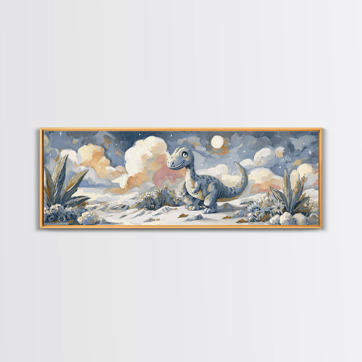 Tiny Dinosaur with Friendly Expression Framed Canvas Print, Nursery Art, Contemporary Art, Nursery Decor, Fine Art, Nursery, NUR-3x1-55