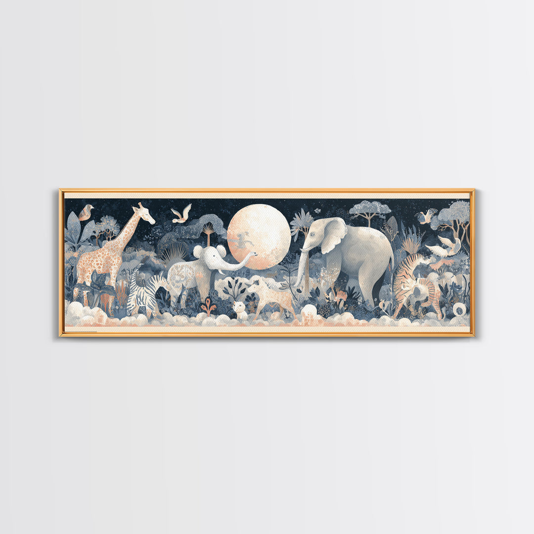 Pastel Jungle Animals Framed Canvas Print, Nursery Art, Nursery Prints, Nursery Decor, Fine Art, Nursery, Kids Wall Decor, NUR-3x1-58