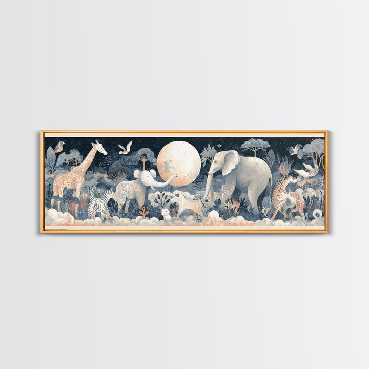 Pastel Jungle Animals Framed Canvas Print, Nursery Art, Nursery Prints, Nursery Decor, Fine Art, Nursery, Kids Wall Decor, NUR-3x1-58