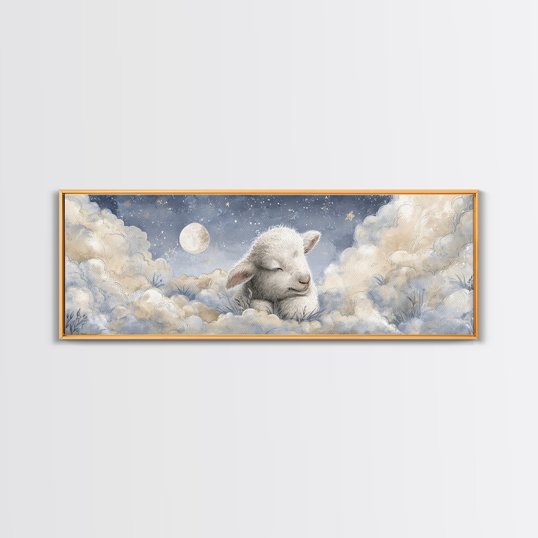 Little Lamb under a Starry Sky Framed Canvas Print, Nursery Art, Wall Art, Nursery Decor, Fine Art, Nursery, Nursery Prints, NUR-3x1-59