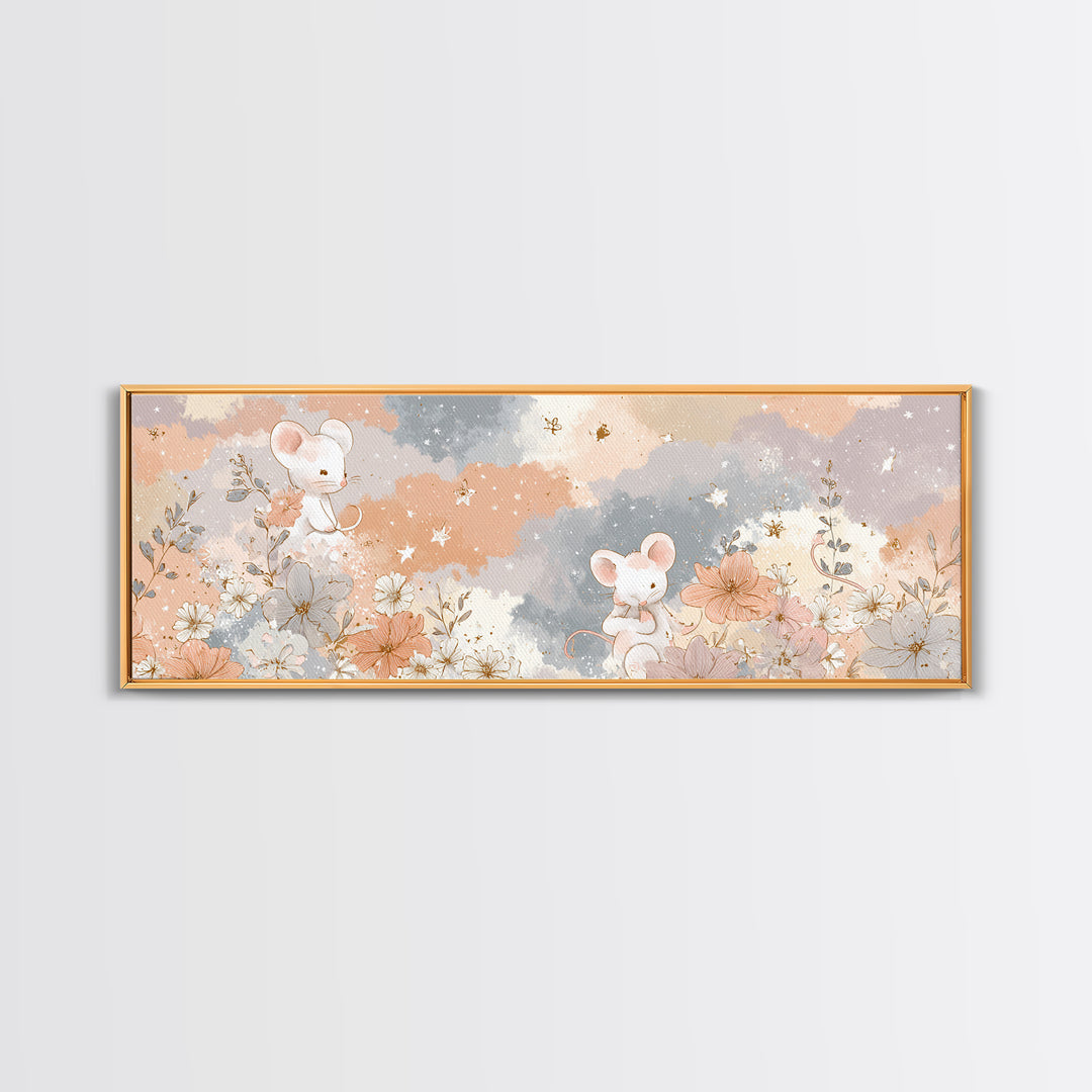 Ballet Mouse in Storybook Style Framed Canvas Print, Nursery Art, Statement Artwork, Nursery Decor, Fine Art, Nursery, NUR-3x1-60