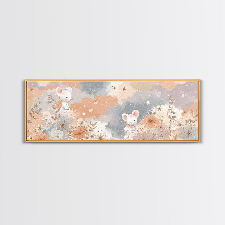 Ballet Mouse in Storybook Style Framed Canvas Print, Nursery Art, Statement Artwork, Nursery Decor, Fine Art, Nursery, NUR-3x1-60