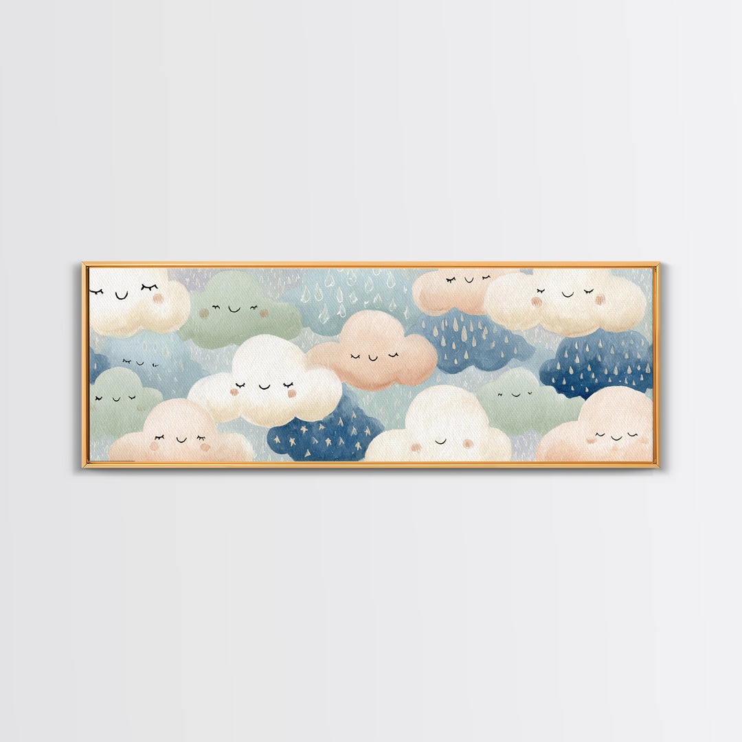Clouds and Raindrops Canvas Print, Nursery Art, Home Decor, Nursery Decor, Oil Painting, Nursery, Contemporary Art, Wall Art, NUR-3x1-62