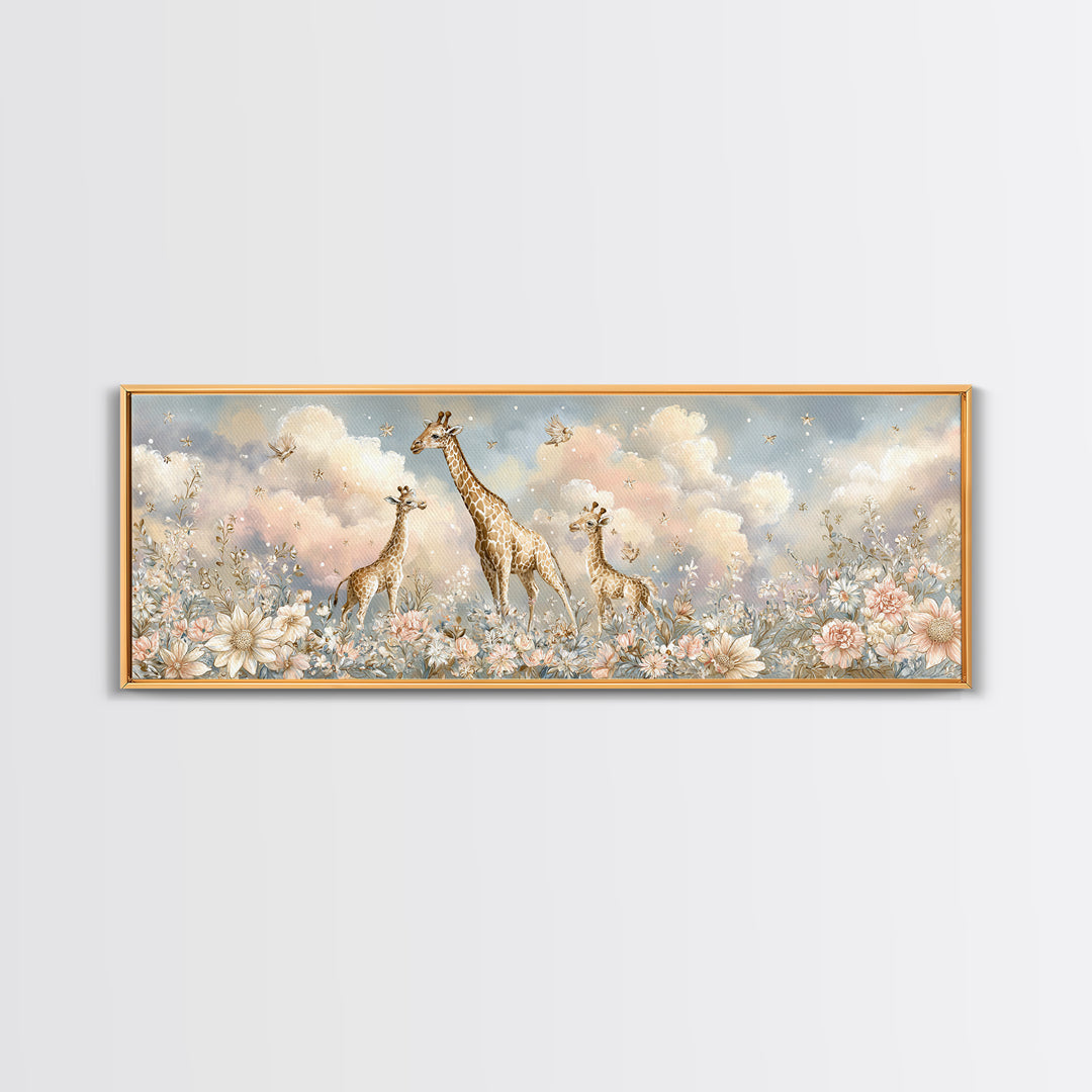 Gentle Giraffe with Pastel Flowers Canvas Print, Nursery Art, Wall Art Set of 3, Nursery Decor, Watercolor Art, Nursery, NUR-3x1-66