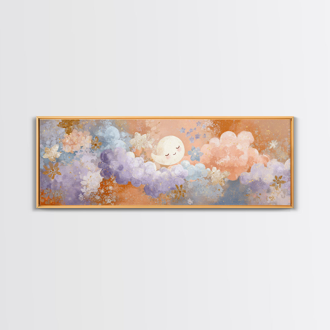 Moon and Stars Framed Canvas Print, Nursery Art, Printable Art, Nursery Decor, Abstract Art, Nursery, Watercolor Print, NUR-3x1-67