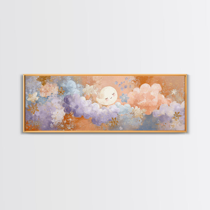 Moon and Stars Framed Canvas Print, Nursery Art, Printable Art, Nursery Decor, Abstract Art, Nursery, Watercolor Print, NUR-3x1-67