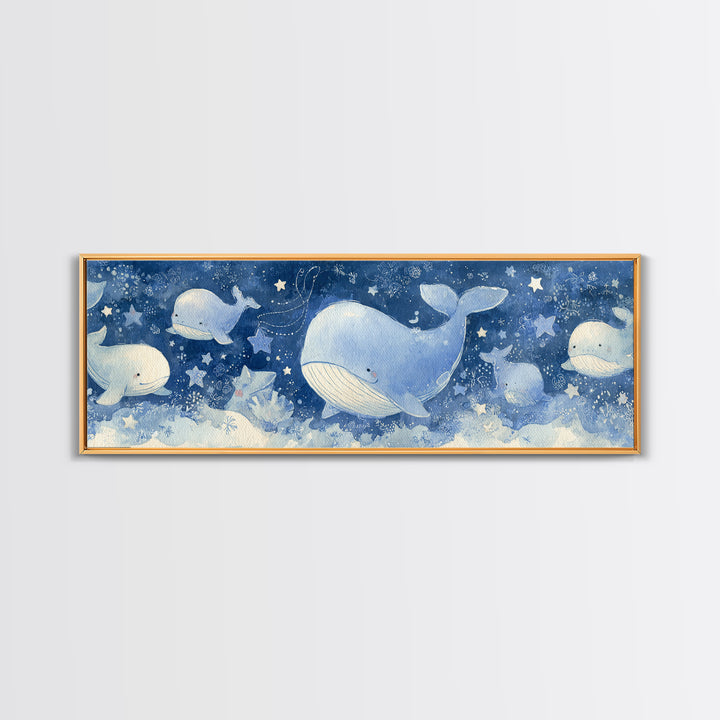 Whale and Tiny Stars Framed Canvas Print, Nursery Art, Wall Art, Nursery Decor, Nursery, Nursery Prints, Playroom Decor, NUR-3x1-72