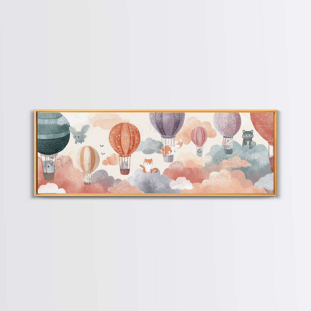 Floating Hot Air Balloon Canvas Print, Nursery Art, Wall Decor, Nursery Decor, Nursery 276, Playroom Decor, Wall Art Set of, NUR-3x1-76