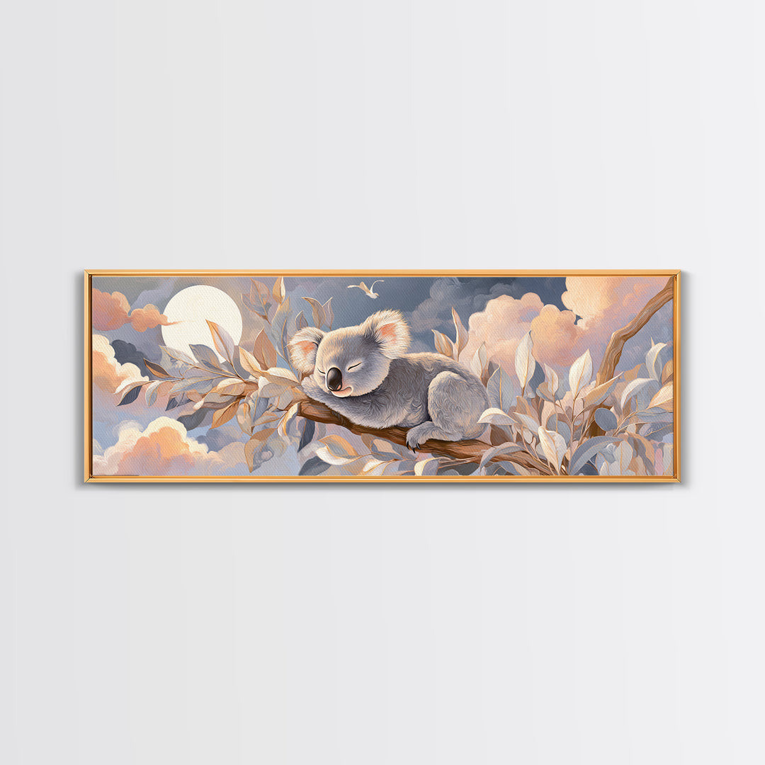 Sleeping Koala on Eucalyptus Branch Framed Canvas Print, Nursery Art, Watercolor Print, Nursery Decor, Oil Painting, Nursery, NUR-3x1-77