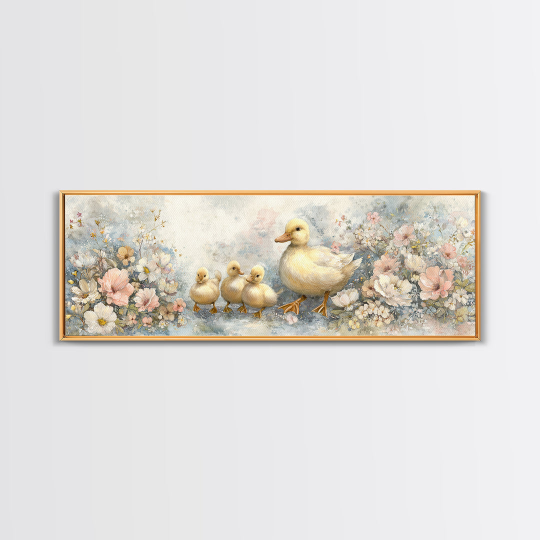 Ducklings Following a Mother Duck Canvas Print, Nursery Art, Art Print, Nursery Decor, Fine Art, Nursery 278, Wall Art Set of, NUR-3x1-78