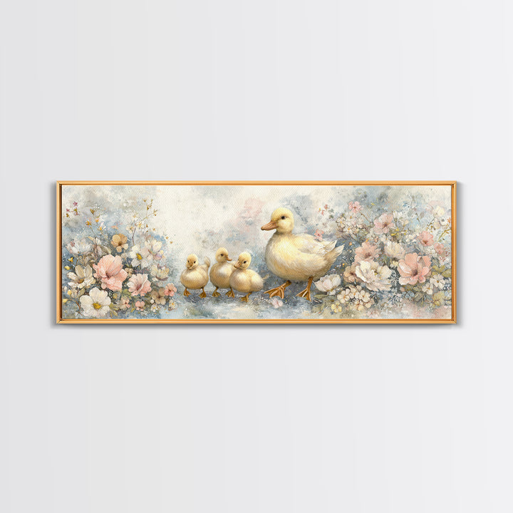 Ducklings Following a Mother Duck Canvas Print, Nursery Art, Art Print, Nursery Decor, Fine Art, Nursery 278, Wall Art Set of, NUR-3x1-78