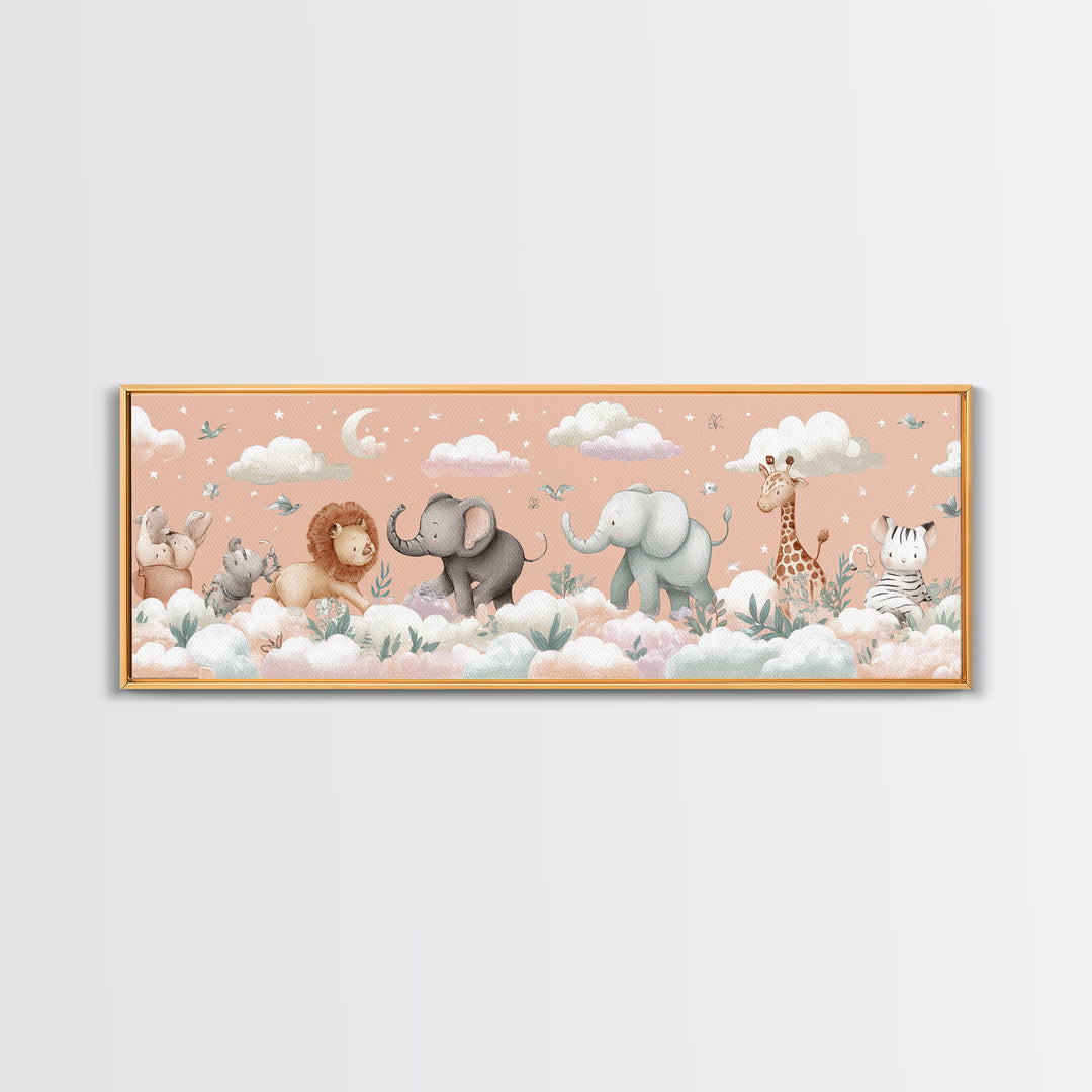 Pastel Jungle Animals Framed Canvas Print, Nursery Art, Nursery Prints, Nursery Decor, Fine Art, Nursery, Kids Wall Decor, NUR-3x1-82