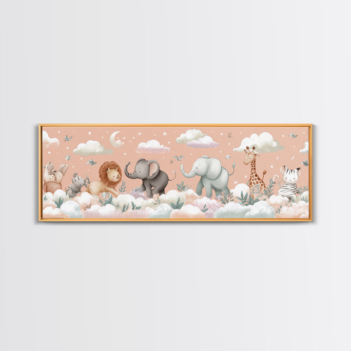 Pastel Jungle Animals Framed Canvas Print, Nursery Art, Nursery Prints, Nursery Decor, Fine Art, Nursery, Kids Wall Decor, NUR-3x1-82