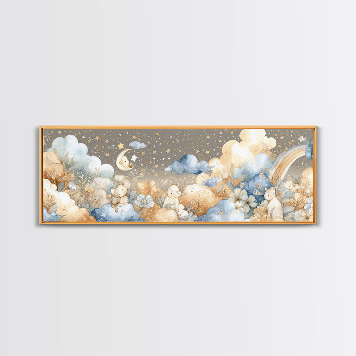 Clouds and Raindrops Canvas Print, Nursery Art, Wall Art Print, Nursery Decor, Watercolor Art, Nursery, Baby Girl Nursery, NUR-3x1-86