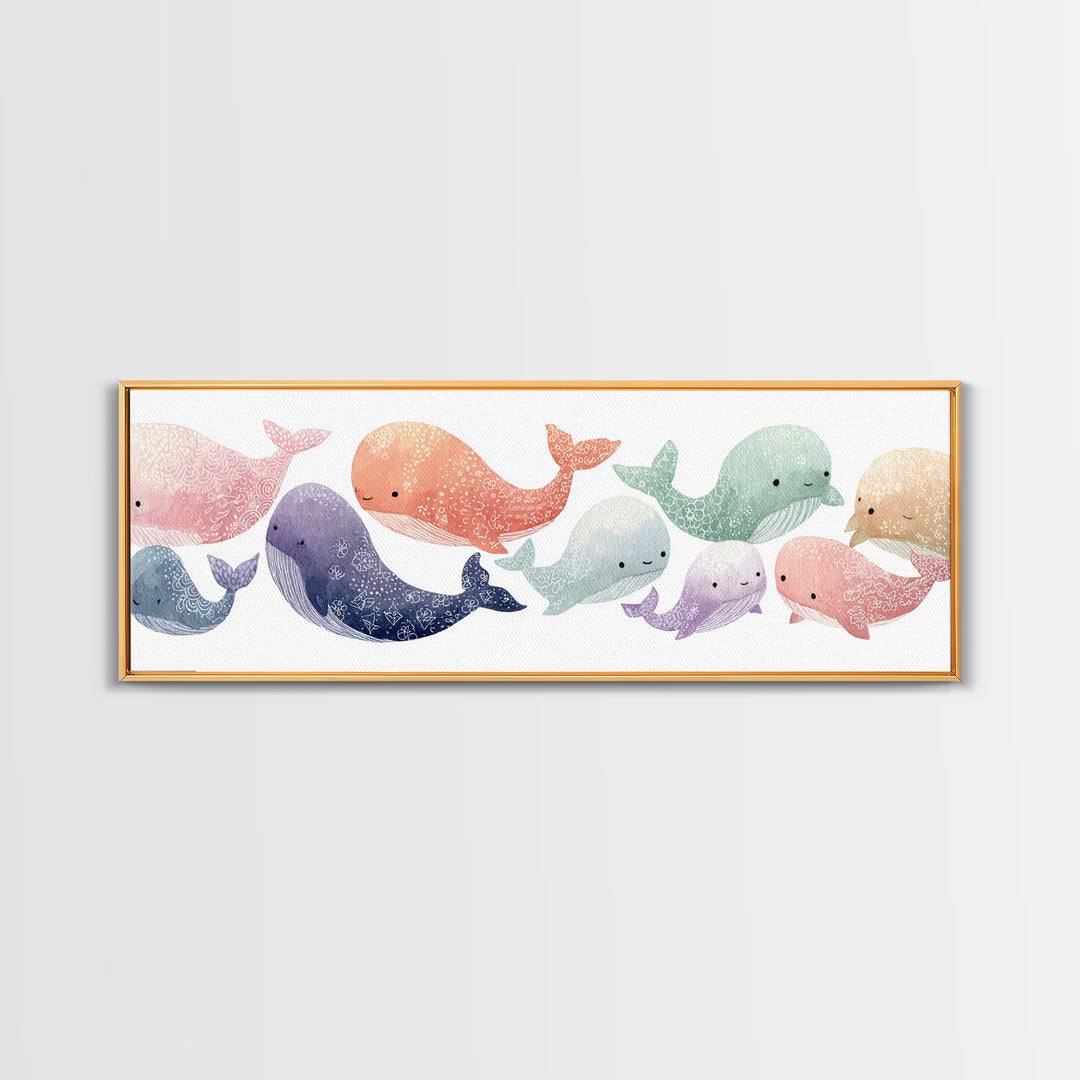Friendly Ocean Creatures Canvas Print, Nursery Art, Minimalist Decor, Nursery Decor, Fine Art, Nursery, Nursery Wall Decor, NUR-3x1-88