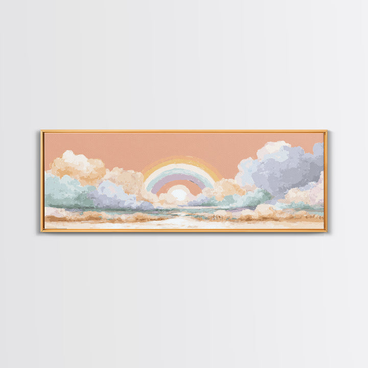 Rainbow Arch with Muted Nursery Colors Canvas Print, Nursery Art, Textured Painting, Nursery Decor, Oil Painting, Nursery, NUR-3x1-95