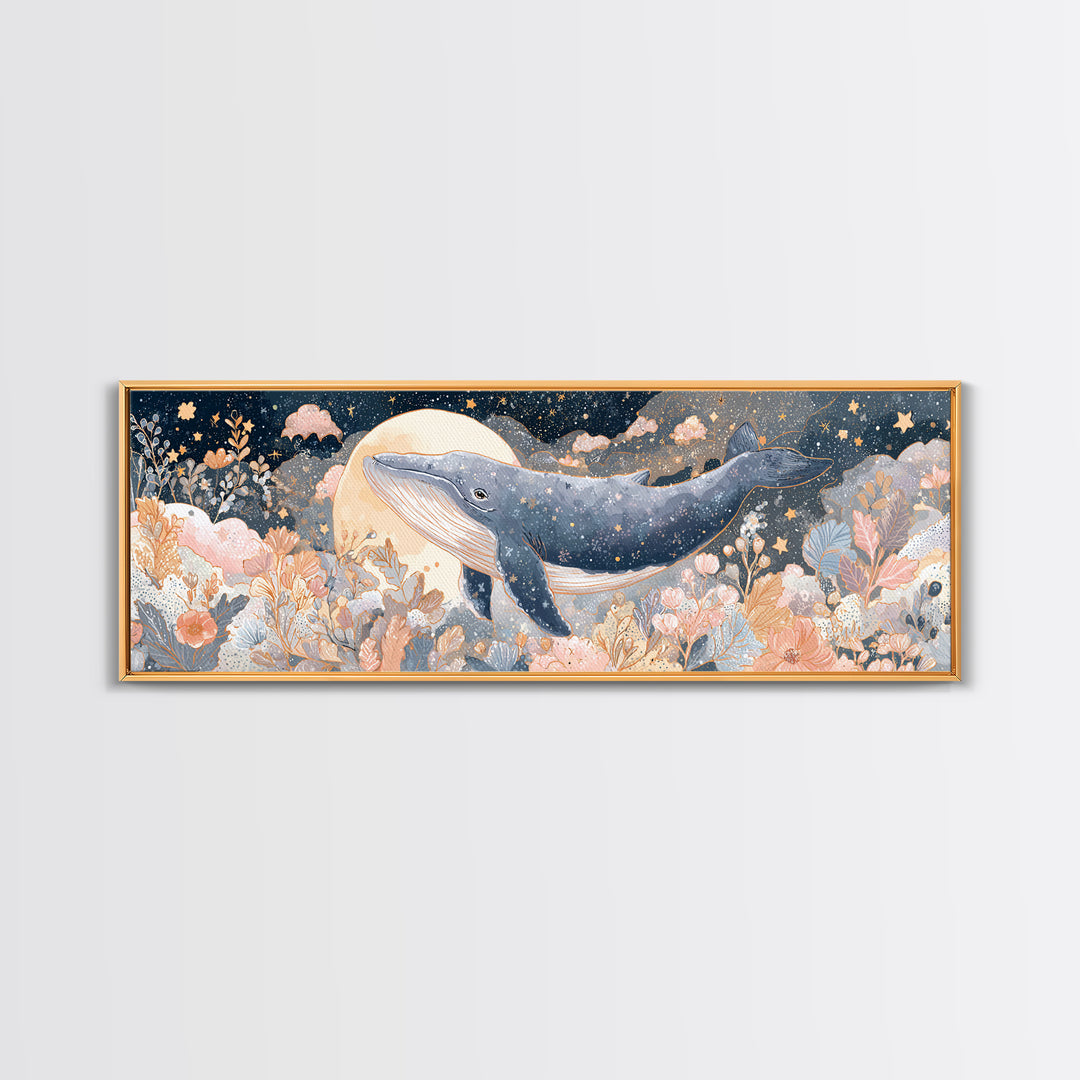 Whale and Tiny Stars Canvas Print, Nursery Art, Gallery Decor, Nursery Decor, Fine Art, Nursery, Wall Art, Wall Decor, NUR-3x1-96