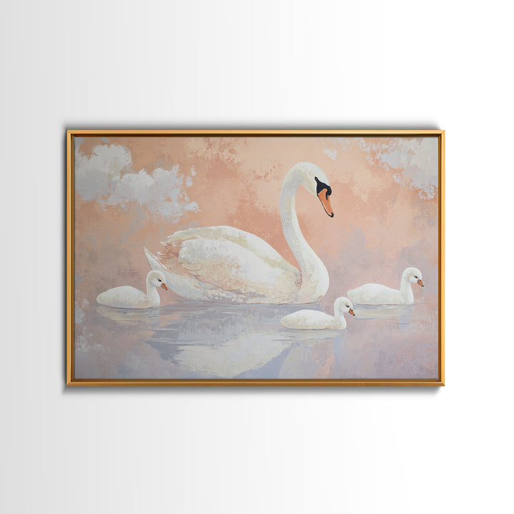 Swan and Cygnet Framed Canvas Print, Nursery Art, Wall Art Set of 3, Nursery Decor, Fine Art, Nursery, Dinosaur Wall Art, NUR-3x2-20