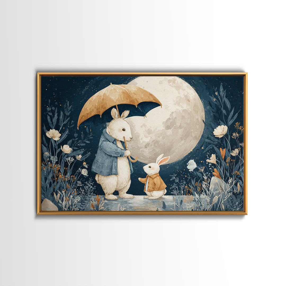 Bear and Rabbit Sharing Umbrella Canvas Print, Nursery Art, Digital Download Art, Nursery Decor, Nursery, Whimsical Wall Art, NUR-3x2-21