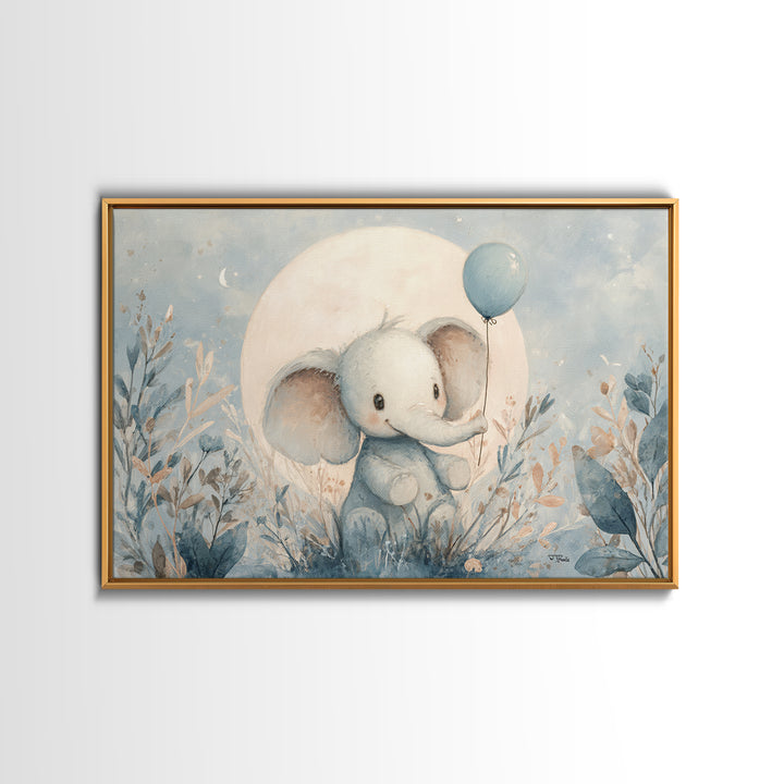 Sleepy Baby Elephant Holding a Tiny Balloon Canvas Print, Nursery Art, Kids Wall Decor, Nursery Decor, Fine Art, Nursery, NUR-3x2-29