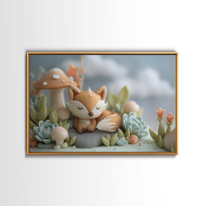Woodland Fox Tucked Canvas Print, Nursery Art, Digital Download Art, Nursery Decor, Fine Art, Nursery, Whimsical Wall Art, NUR-3x2-32