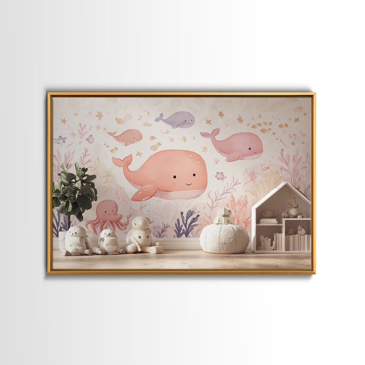 Friendly Ocean Creatures Canvas Print, Nursery Art, Wall Hangings, Nursery Decor, Fine Art, Nursery, Digital Download Art, NUR-3x2-4