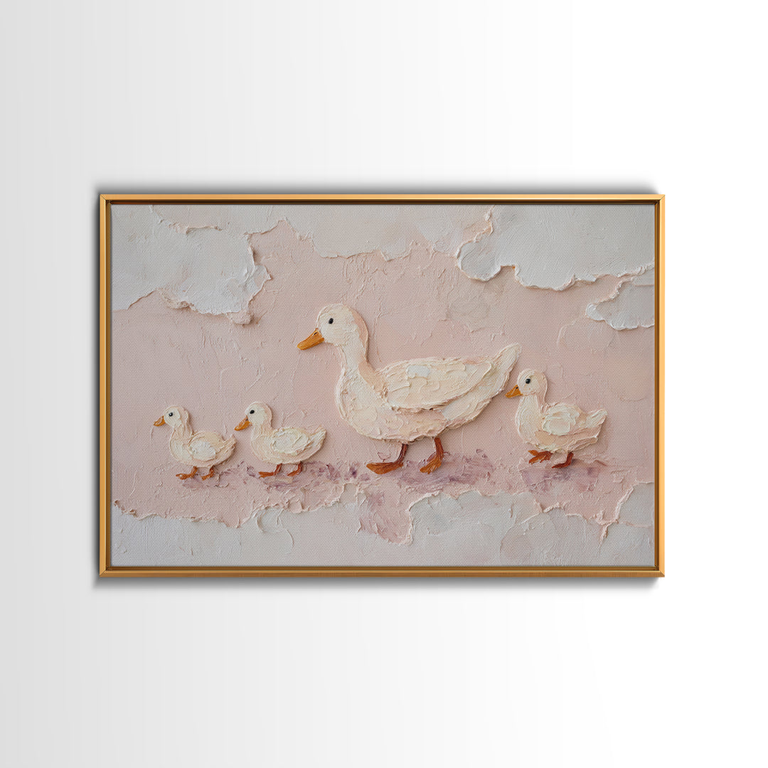 Ducklings Following a Mother Duck Canvas Print, Nursery Art, Playroom Decor, Nursery Decor, Oil Painting, Nursery, NUR-3x2-42