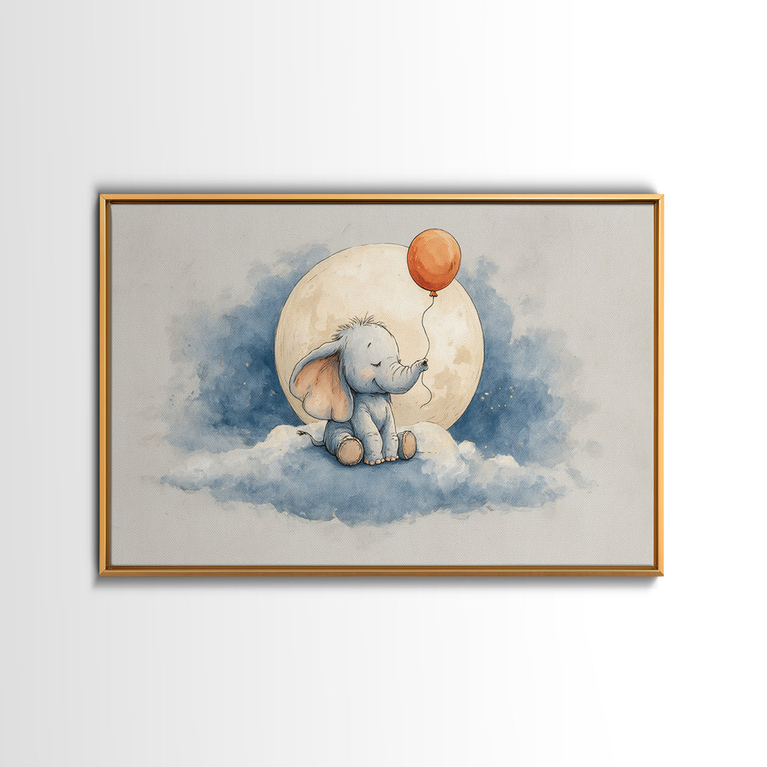 Sleepy Baby Elephant Holding a Tiny Balloon Canvas Print, Nursery Art, Kids Wall Decor, Nursery Decor, Fine Art, Nursery, NUR-3x2-53