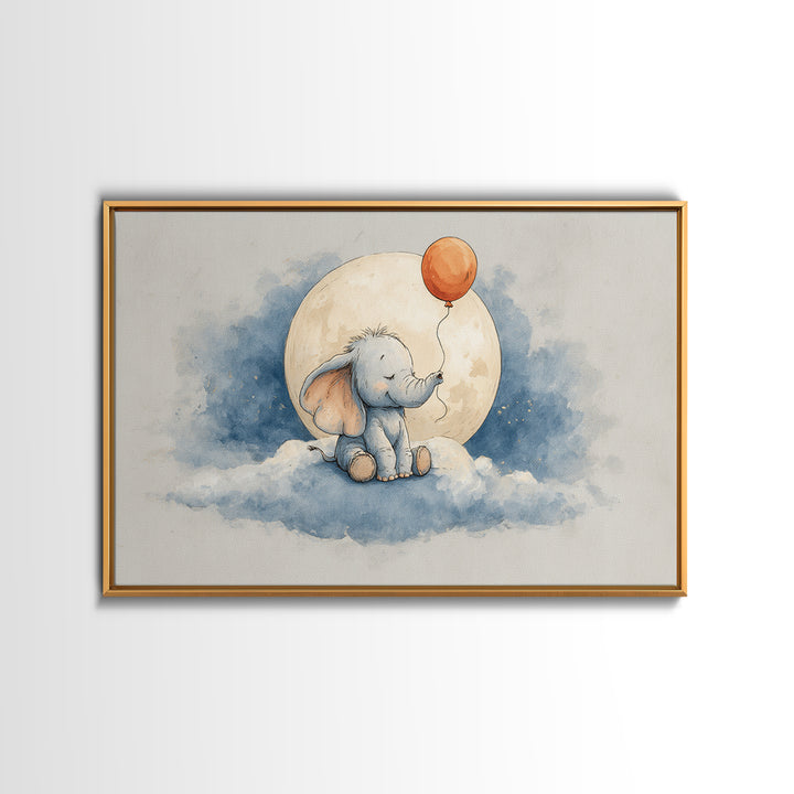 Sleepy Baby Elephant Holding a Tiny Balloon Canvas Print, Nursery Art, Kids Wall Decor, Nursery Decor, Fine Art, Nursery, NUR-3x2-53