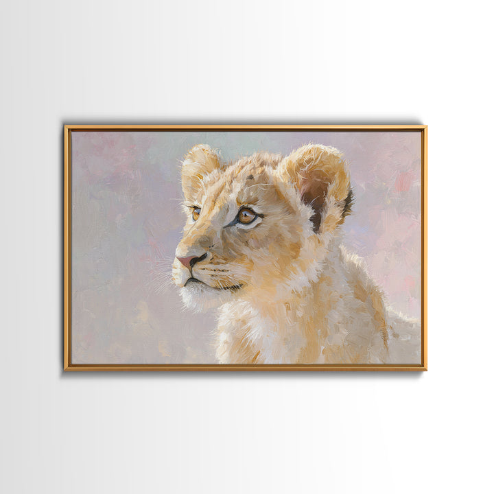 Lion Cub with Soft Golden Mane Canvas Print, Nursery Art, Playroom Wall Decor, Nursery Decor, Oil Painting, Nursery, NUR-3x2-61