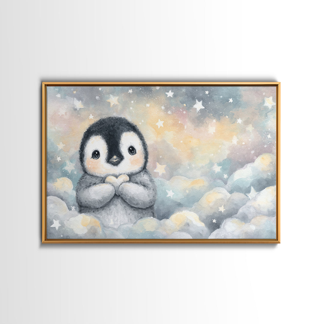 Penguin Holding a Little Heart Shape Canvas Print, Nursery Art, Nursery Prints, Nursery Decor, Abstract Art, Nursery, NUR-3x2-62
