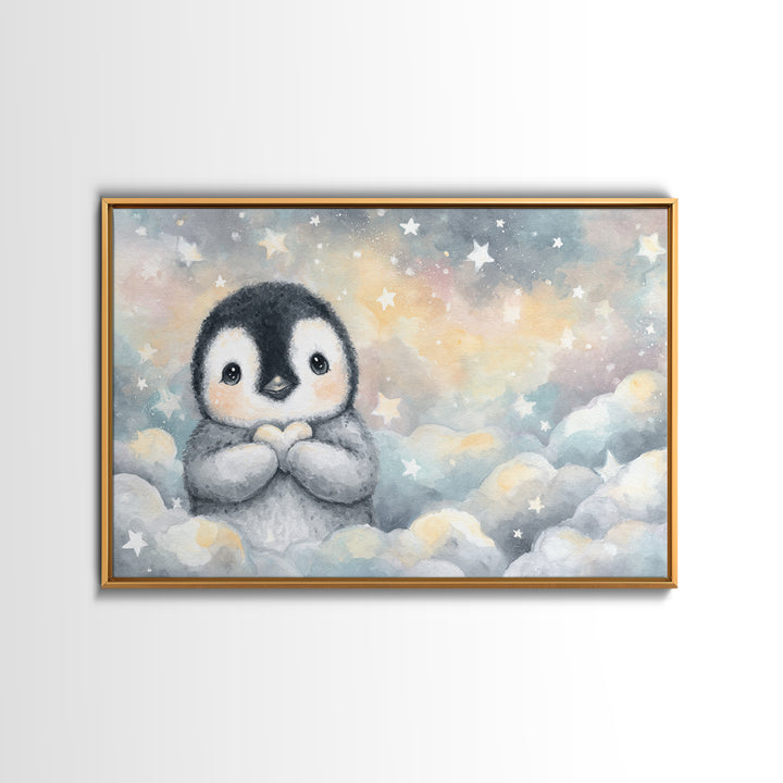 Penguin Holding a Little Heart Shape Canvas Print, Nursery Art, Nursery Prints, Nursery Decor, Abstract Art, Nursery, NUR-3x2-62