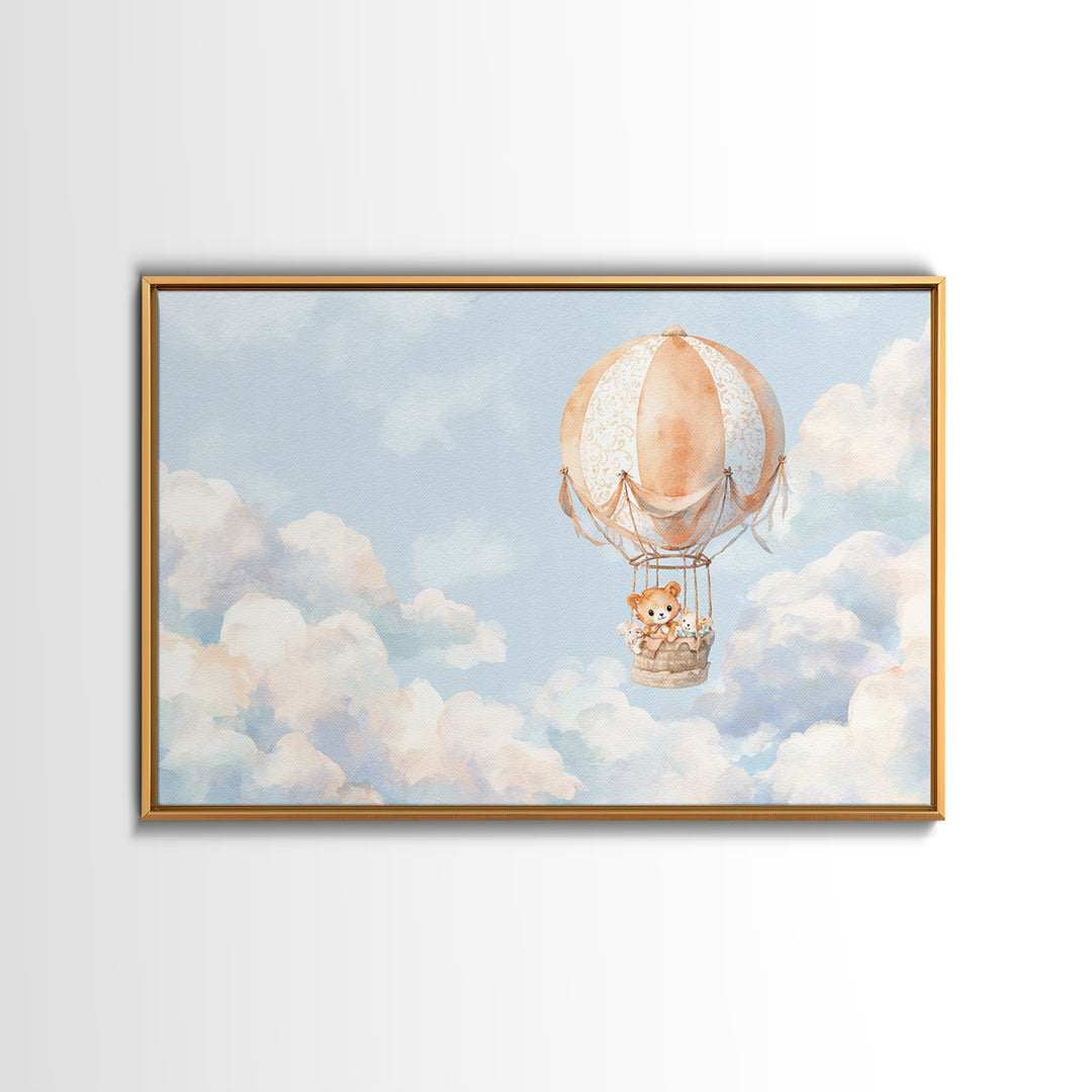 Floating Hot Air Balloon Framed Canvas Print, Nursery Art, Home Decor, Nursery Decor, Abstract Art, Nursery, Contemporary Art, NUR-3x2-64