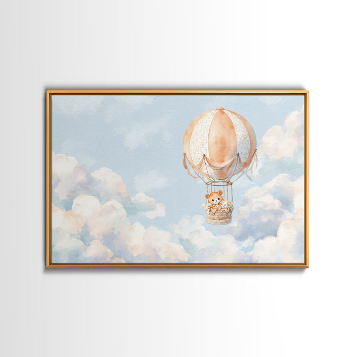 Floating Hot Air Balloon Framed Canvas Print, Nursery Art, Home Decor, Nursery Decor, Abstract Art, Nursery, Contemporary Art, NUR-3x2-64