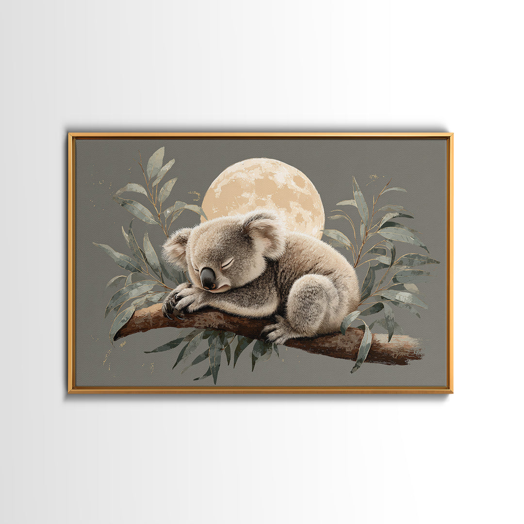 Sleeping Koala on Eucalyptus Branch Framed Canvas Print, Nursery Art, Baby Girl Nursery, Nursery Decor, Fine Art, Nursery, NUR-3x2-65