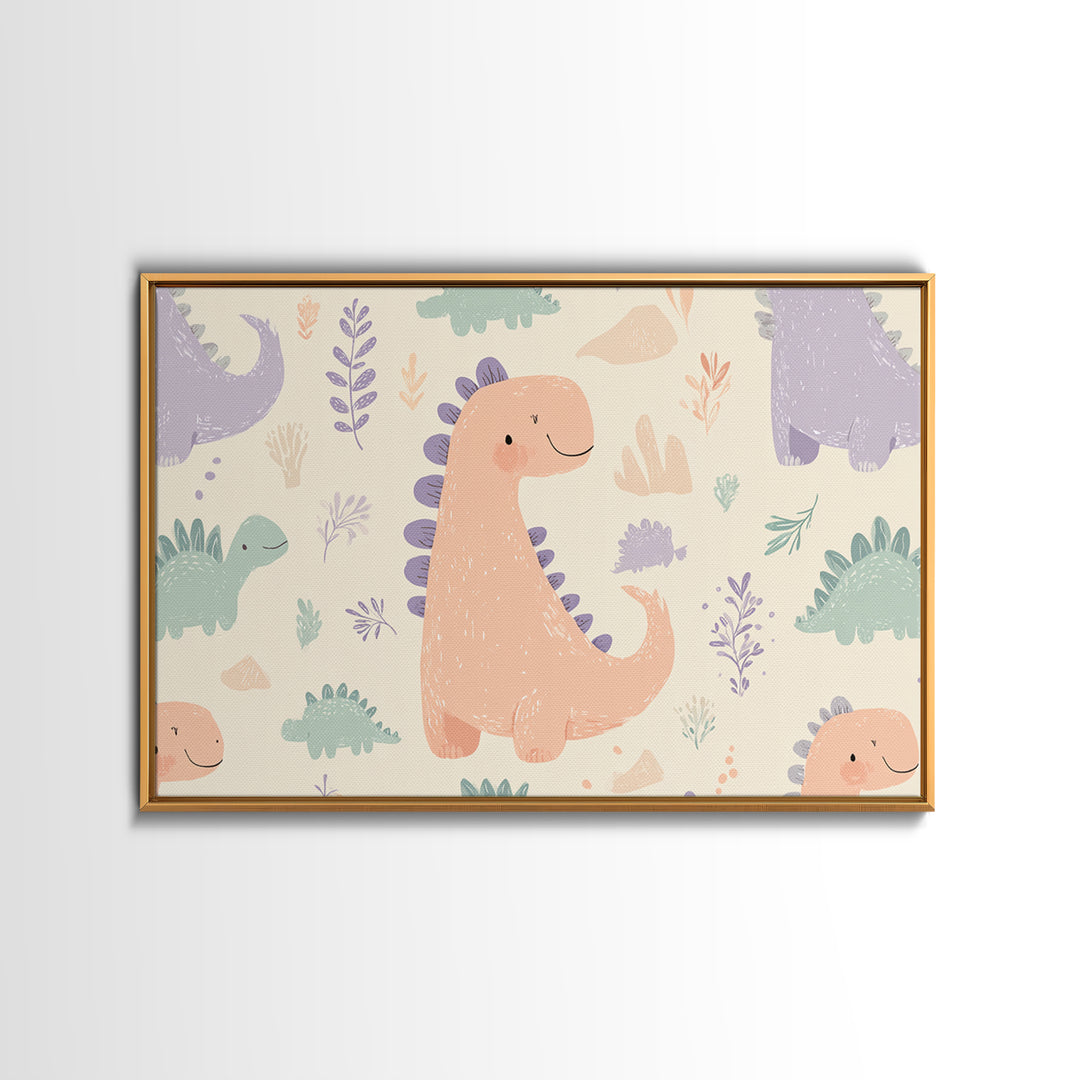 Tiny Dinosaur with Friendly Expression Canvas Print, Nursery Art, Textured Painting, Nursery Decor, Watercolor Art, Nursery, NUR-3x2-67