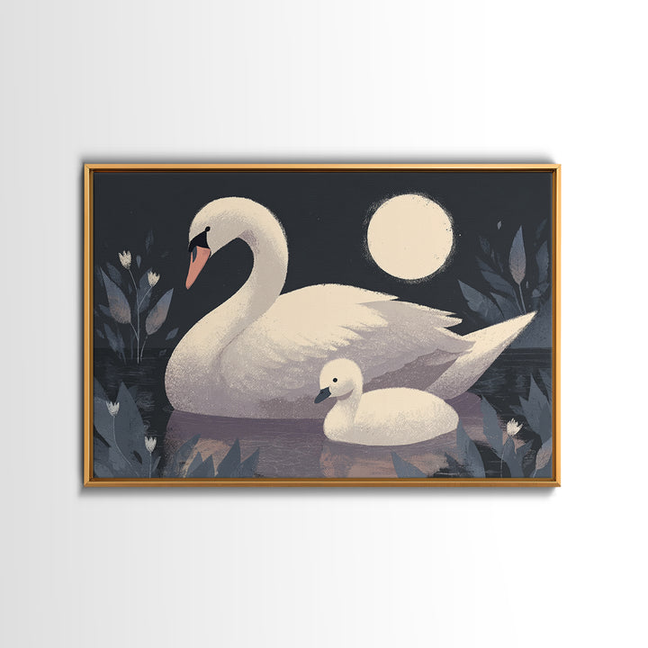 Swan and Cygnet Canvas Print, Nursery Art, Gallery Decor, Nursery Decor, Fine Art, Nursery, Wall Art, Wall Decor, Art Print, NUR-3x2-68