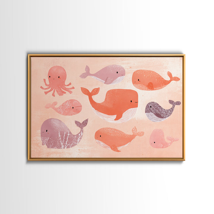 Friendly Ocean Creatures Canvas Print, Nursery Art, Kids Room Art, Nursery Decor, Fine Art, Nursery, Textured Painting, NUR-3x2-76