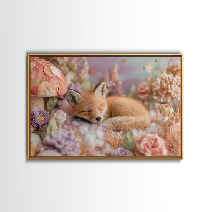 Woodland Fox Tucked Framed Canvas Print, Nursery Art, Fine Art Print, Nursery Decor, Watercolor Art, Nursery, Digital Art, NUR-3x2-80