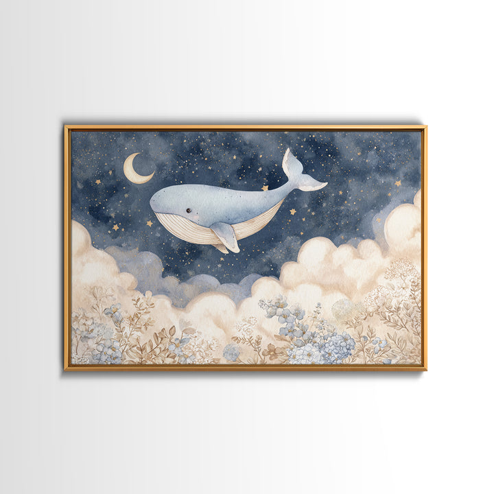 Whale and Tiny Stars Canvas Print, Nursery Art, Statement Artwork, Nursery Decor, Fine Art, Nursery, Printable Wall Art, NUR-3x2-84