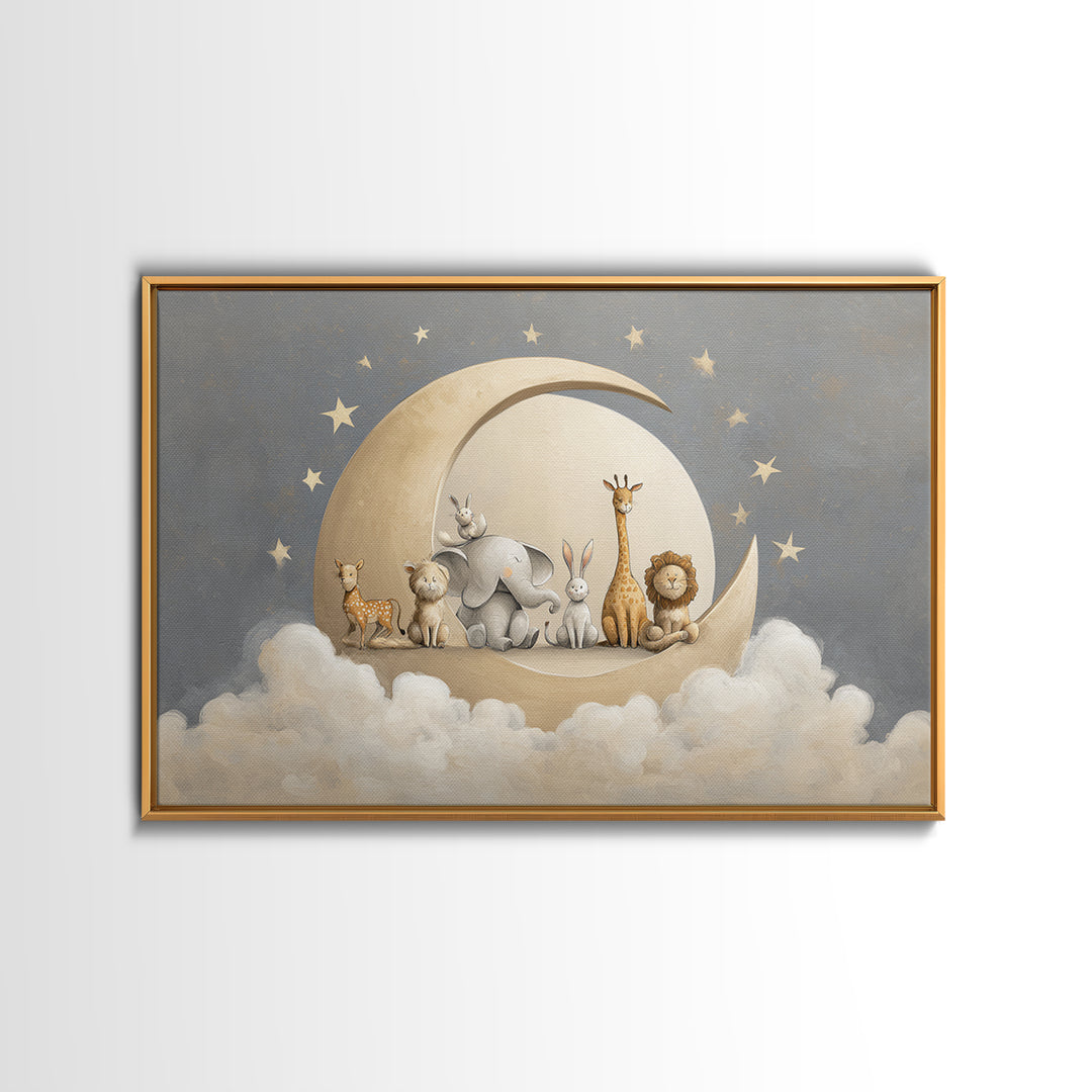 Animal Alphabet Scene Without Readable Letters Framed Canvas Print, Nursery Art, Modern Decor, Nursery Decor, Fine Art, Nursery, NUR-3x2-87
