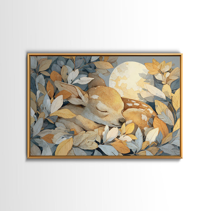 Deer Fawn Sleeping Framed Canvas Print, Nursery Art, Minimalist Decor, Nursery Decor, Fine Art, Nursery, Nursery Wall Decor, NUR-3x2-99
