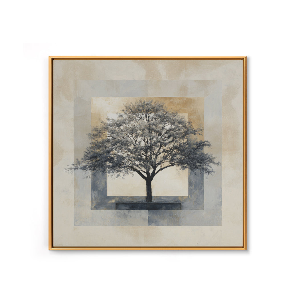 Ink Wash Tree Symbolizing Stability Framed Canvas Print, Office Art, Bedroom Wall Art, Office Decor, Fine Art, Focus, OFF-1x1-38