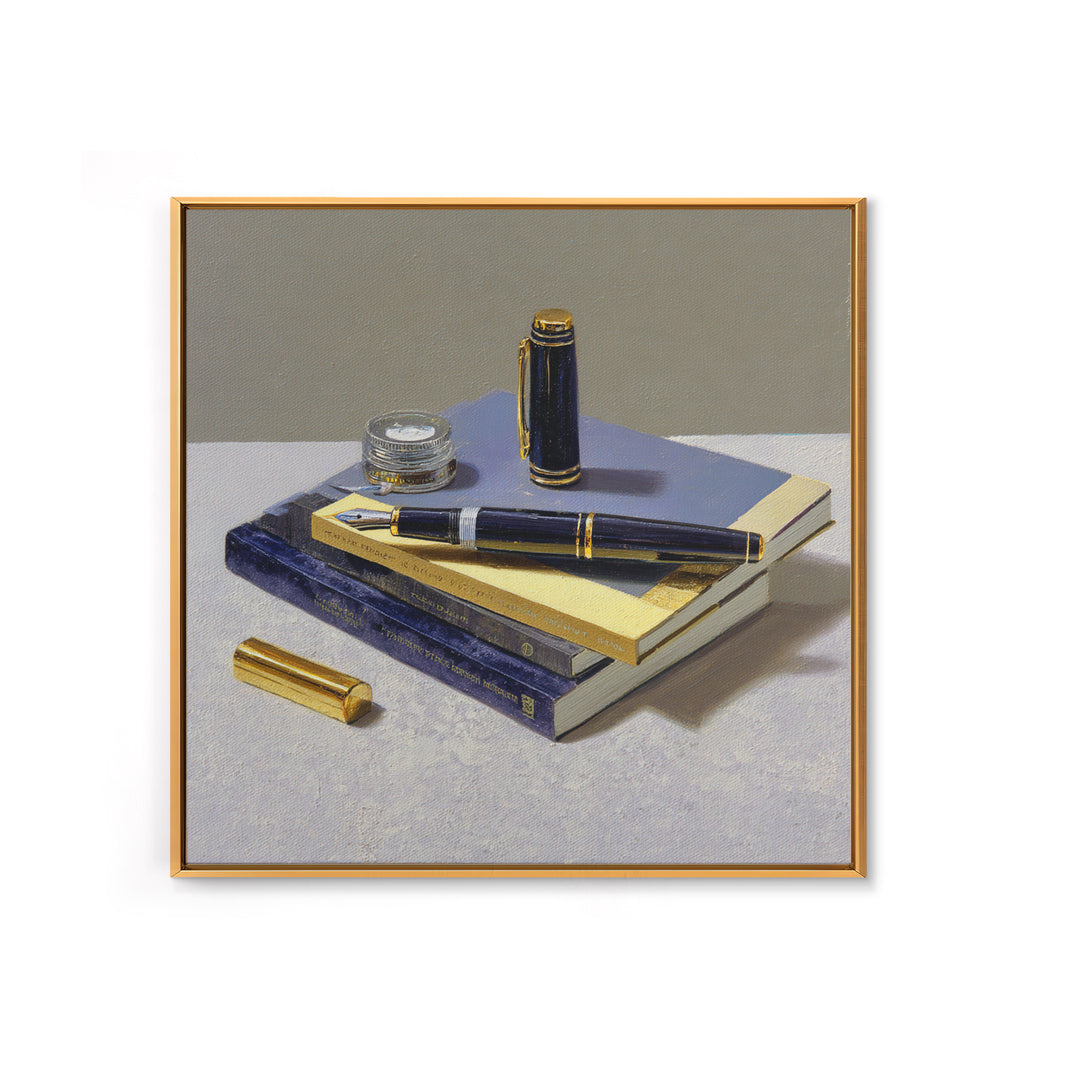 Fountain Pen and Notebook Still Life Without Framed Canvas Print, Office Art, Dopamine Decor, Office Decor, Fine Art, Focus, OFF-1x1-46